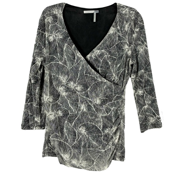 Classiques Entier Nylon FauxWrap Blouse L Floral Stretchy Classy Modest Ladylike - Picture 1 of 9